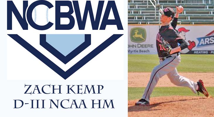 Kemp Named NCBWA Pitcher of the Week Honorable Mention