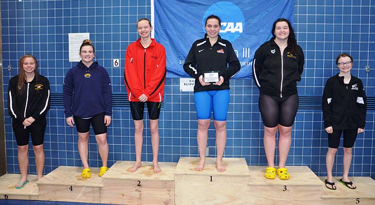 Women’s Swimming Team Enters Final Day of NEAC Championships in Battle with Tigers